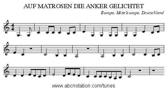 AUF MATROSEN DIE ANKER GELICHTET - staff notation