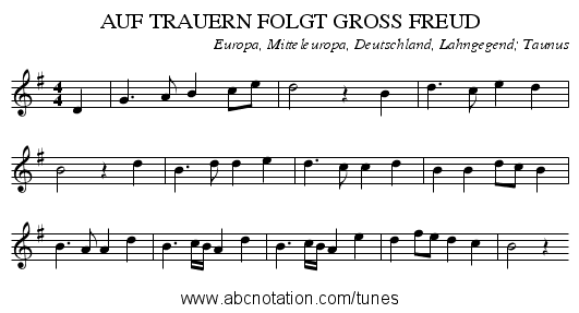 AUF TRAUERN FOLGT GROSS FREUD - staff notation