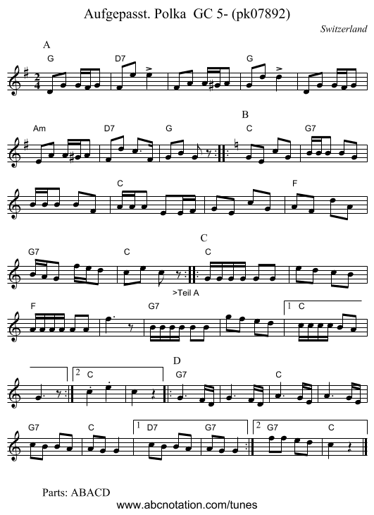 Aufgepasst. Polka  GC 5- (pk07892) - staff notation