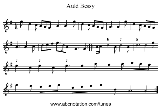 Auld Bessy - staff notation