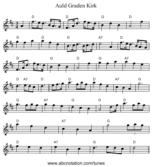 Auld Graden Kirk - staff notation