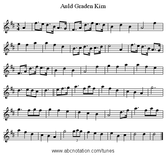 Auld Graden Kirn - staff notation