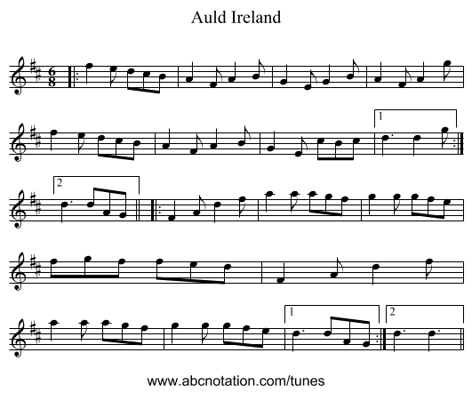 Auld Ireland - staff notation