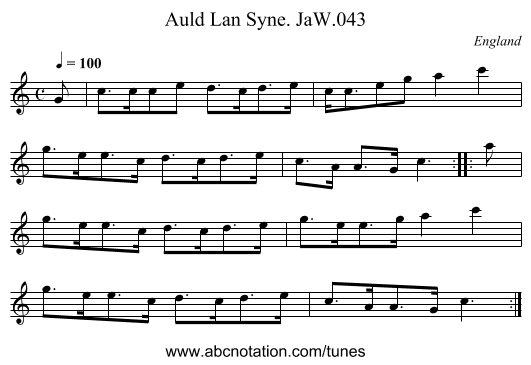Auld Lan Syne. JaW.043 - staff notation