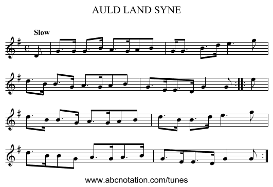 AULD LAND SYNE - staff notation