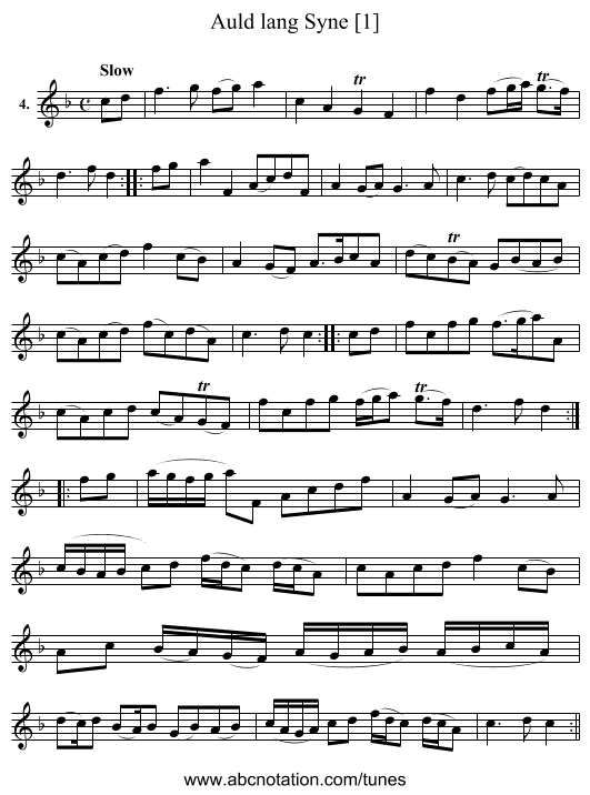 Auld lang Syne [1] - staff notation