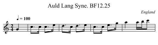 Auld Lang Syne. BF12.25 - staff notation