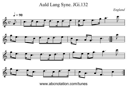 Auld Lang Syne. JGi.132 - staff notation