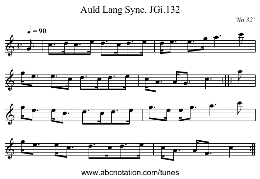 Auld Lang Syne. JGi.132 - staff notation