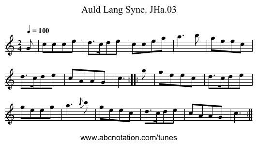 Auld Lang Syne. JHa.03 - staff notation