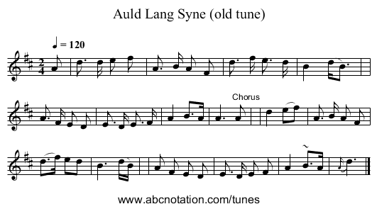 Auld Lang Syne (old tune) - staff notation