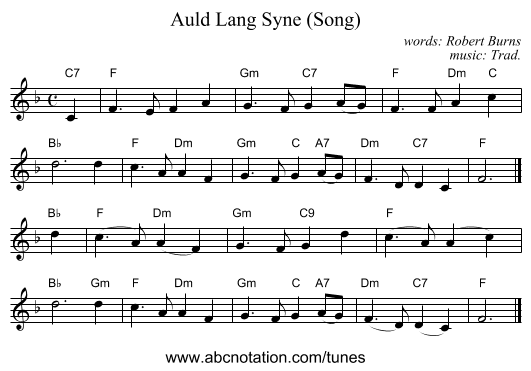Auld Lang Syne (Song) - staff notation