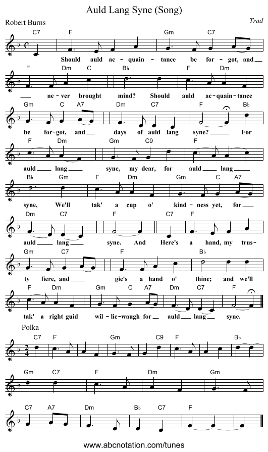 Auld Lang Syne (Song) - staff notation