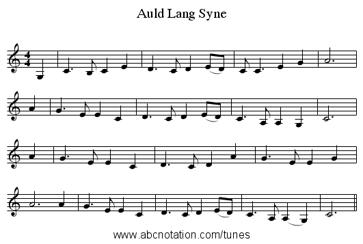 Auld Lang Syne - staff notation