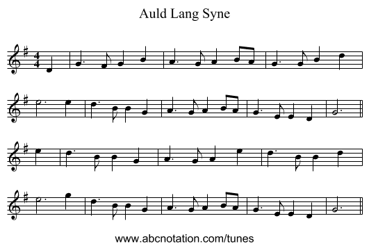Auld Lang Syne - staff notation