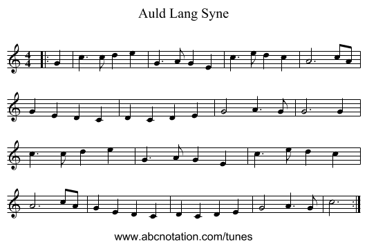 Auld Lang Syne - staff notation