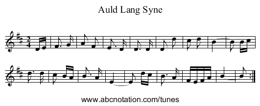 Auld Lang Syne - staff notation