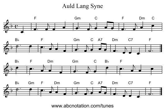 Auld Lang Syne - staff notation