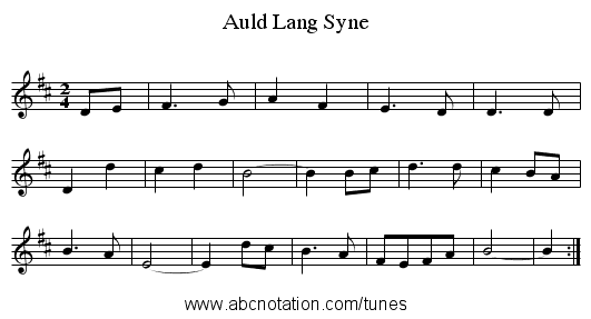 Auld Lang Syne - staff notation
