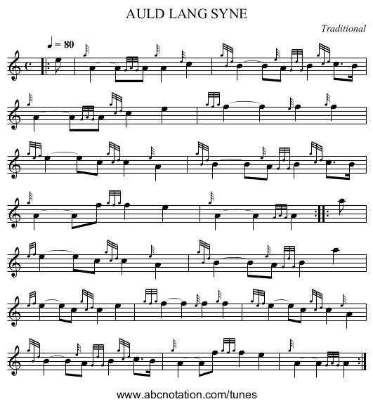 AULD LANG SYNE - staff notation