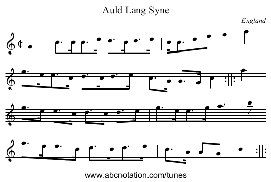 Auld Lang Syne - staff notation