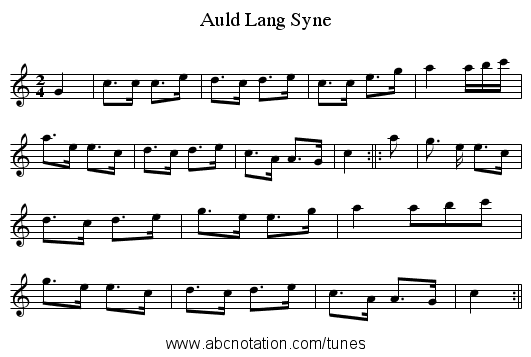 Auld Lang Syne - staff notation