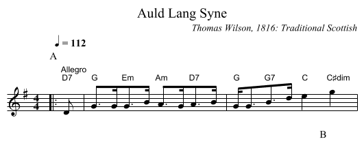 Auld Lang Syne - staff notation