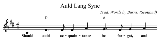 Auld Lang Syne - staff notation