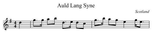 Auld Lang Syne - staff notation
