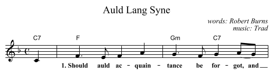 Auld Lang Syne - staff notation