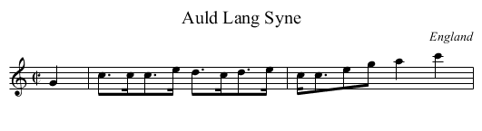 Auld Lang Syne - staff notation