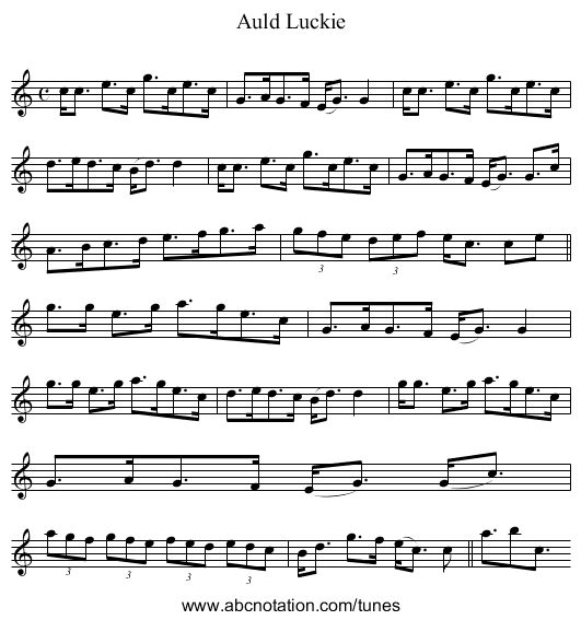 Auld Luckie - staff notation