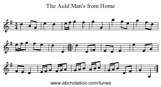 Auld Man's from Home, The - staff notation