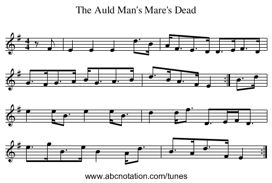 Auld Man's Mare's Dead, The - staff notation