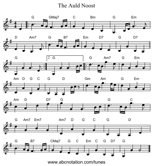 Auld Noost, The - staff notation