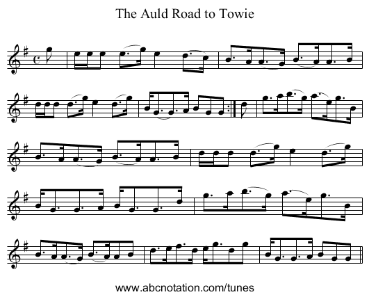Auld Road to Towie, The - staff notation