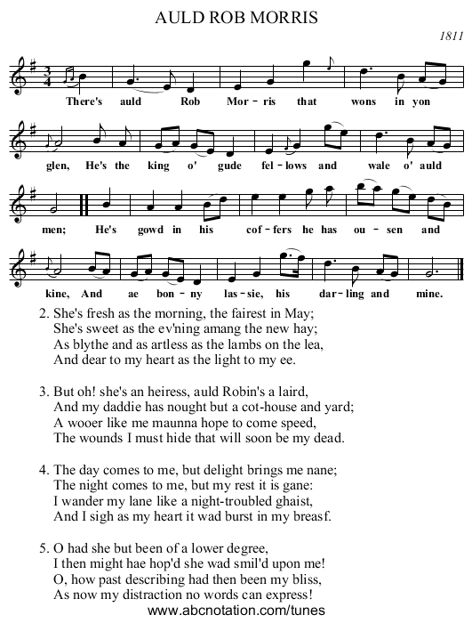 AULD ROB MORRIS - staff notation