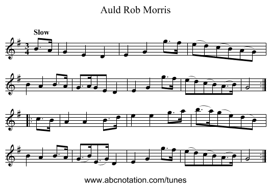 Auld Rob Morris - staff notation