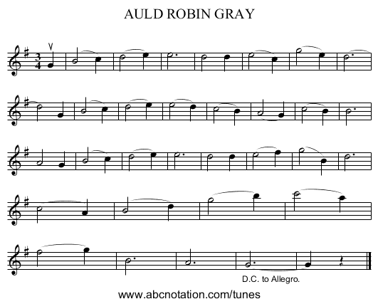 AULD ROBIN GRAY - staff notation