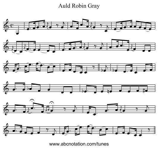 Auld Robin Gray - staff notation