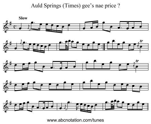 Auld Springs (Times) gee’s nae price ? - staff notation
