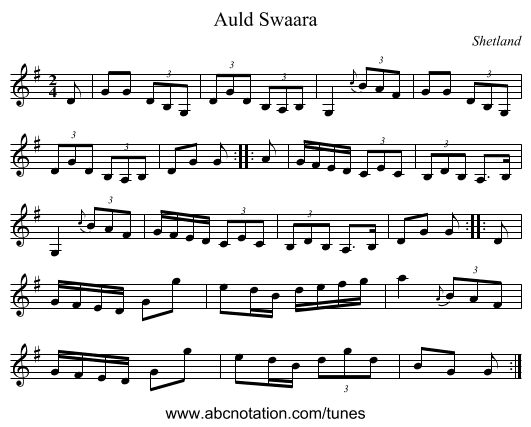 Auld Swaara - staff notation