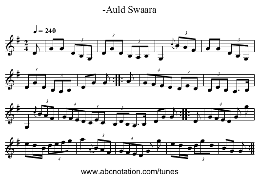 -Auld Swaara - staff notation