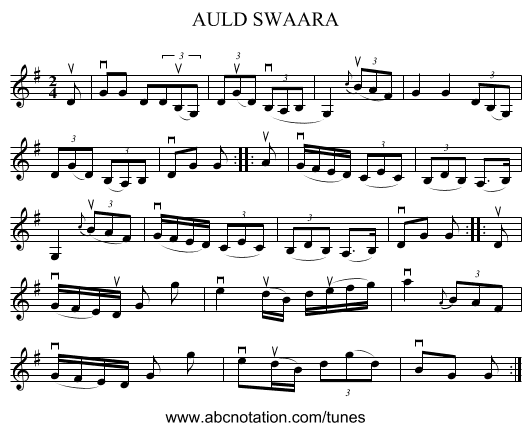 AULD SWAARA - staff notation