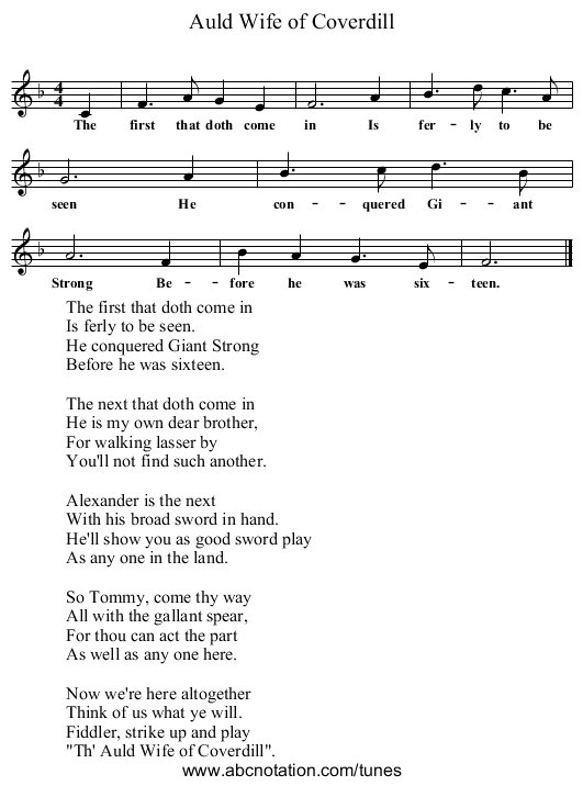 Auld Wife of Coverdill - staff notation