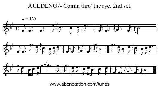 AULDLNG7- Comin thro' the rye. 2nd set. - staff notation