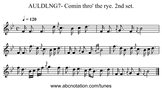 AULDLNG7- Comin thro' the rye. 2nd set. - staff notation