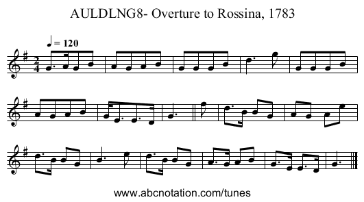 AULDLNG8- Overture to Rossina, 1783 - staff notation