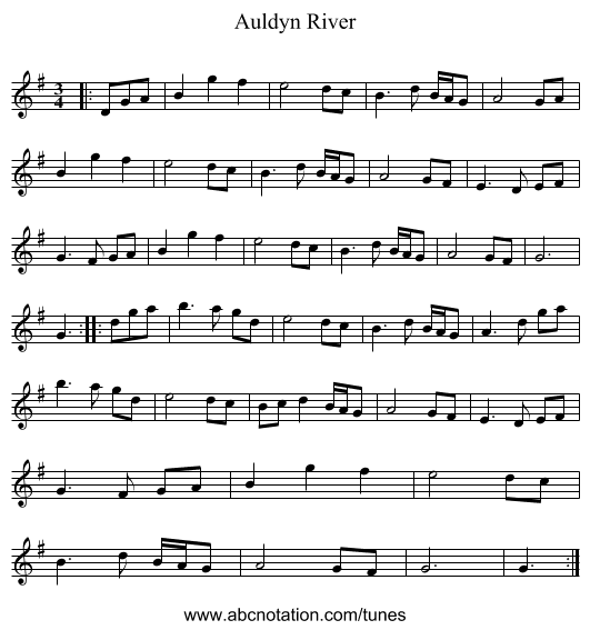 Auldyn River - staff notation
