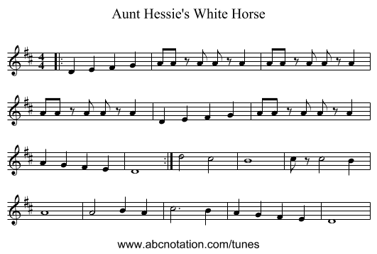 Aunt Hessie's White Horse - staff notation